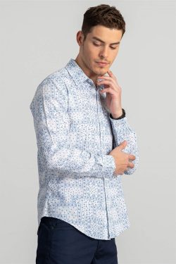 Slim Fit Dar Kesim Baskılı Viskon Erkek Gömlek