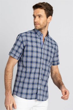 Klasik Fit Rahat Kesim Kısa Kol Kareli Erkek Gömlek