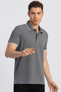 Slim Fit Dar Kesim Gizli Düğme, Çizgili Polo Yaka Erkek T-Shirt