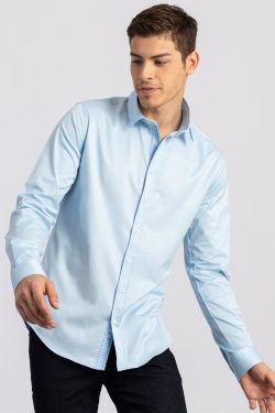 Slim Fit Dar Kesim Düz Likra Erkek Gömlek