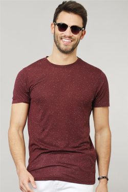 Slim Fit Dar Kesim Bisiklet Yaka Nokta Baskılı Erkek T-Shirt