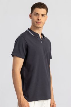Slim Fit Dar Kesim Düz Düğmesiz Polo Yaka Erkek T-Shirt