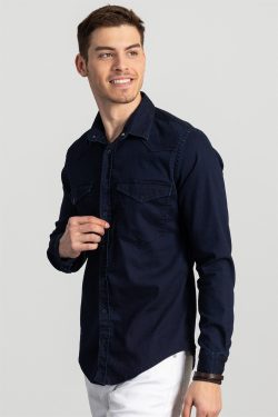 Slim Fit Dar Kesim Uzun Kol Kot Gömlek