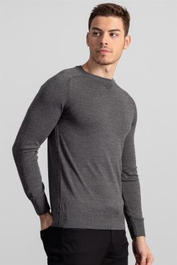 Slim Fit Dar Kesim Bisiklet Yaka Düz Yün Erkek Kazak