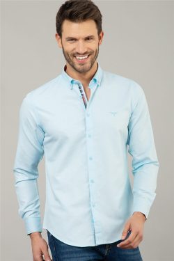 Slim Fit Dar Kesim Uzun Kol Poplin Oxford Erkek Gömlek