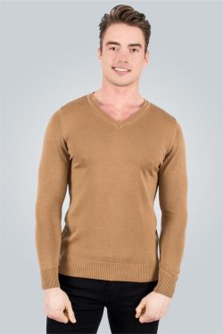 Slim Fit Dar Kesim V Yaka Pamuklu Erkek Kazak