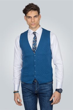 Slim Fit Dar Kesim Kendinden Desenli Düz Erkek Yelek