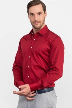 Modern Slim Fit Pamuk Saten, Erkek Gömlek