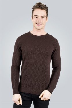 Slim Fit Dar Kesim Bisiklet Yaka Petek Desenli Erkek Kazak