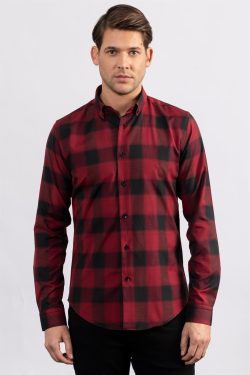 Slim Fit Dar Kesim Kareli Erkek Gömlek