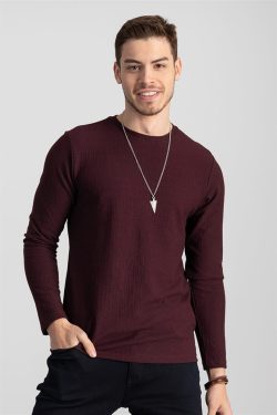 Slim Fit Dar Kesim Bisiklet Yaka Armürlü Erkek Sweatshirt