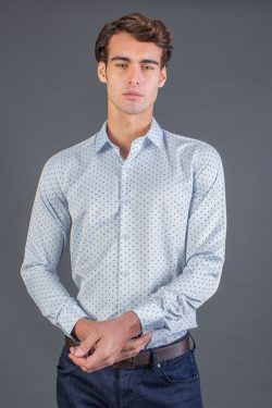 Modern Slim Fit Dar Kesim Baskılı Armürlü Erkek Gömlek