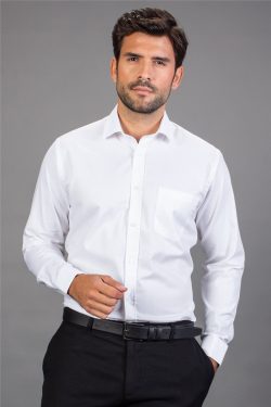 Klasik Fit Rahat Kesim Kendinden Desenli Düz Kol Düğmeli Erkek Gömlek