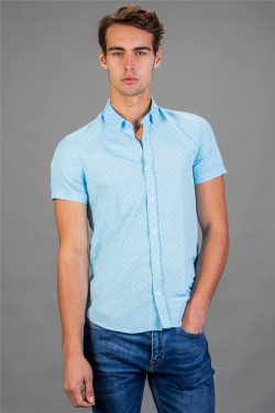 Slim Fit Dar Kesim Kısa Kol Desenli Erkek Gömlek