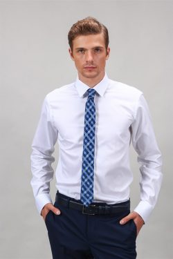 Modern Slim Fit Kendinden Desenli Pamuk Erkek Gömlek