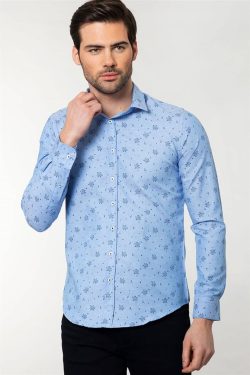 Slim Fit Dar Kesim Desenli Erkek Gömlek
