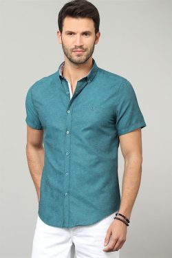 Slim Fit Dar Kesim Poplin Oxford Kısa Kol Erkek Gömlek