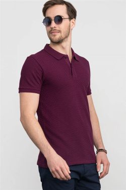 Slim Fit Dar Kesim Polo Yaka Armürlü Erkek T-Shirt