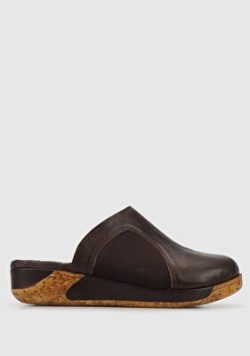 Bej Deri Kadin Konfor Terlik