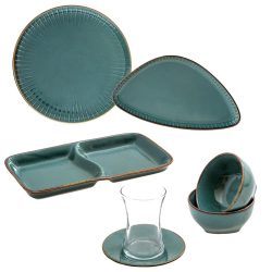 Jumbo Terracota 25 Parça 6 Kişilik Kahvaltı Takımı Mavi