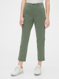 Yeşil High Rise Straight Fit Khaki Pantolon