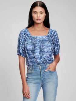 Mavi Balon Kol Detaylı Bluz