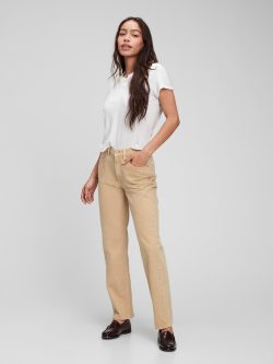 Kahverengi Mid Rise Washwell™ Loose Fit Jean Pantolon