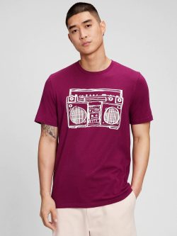 Mor Boom Box Grafik Baskılı T-Shirt