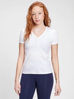 Beyaz Ribanalı Henley T-Shirt
