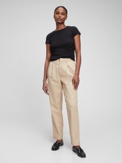 Bej High Rise Pleated Washwell™ Khaki Pantolon