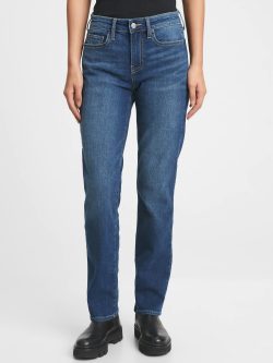 Lacivert Mid Rise Straight Leg Jean Pantolon
