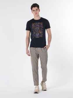 Regular Fit Bisiklet Yaka Örme Erkek Lacivert Kısa Kol Tişört