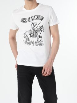 Regular Fit Bisiklet Yaka Örme Erkek Beyaz Kısa Kol Tişört