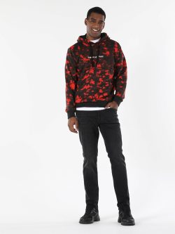 Regular Fit Kapüşonlu Batik Desenli Kırmızı Erkek Sweatshirt