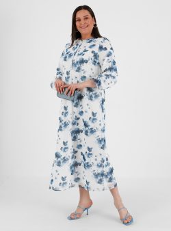 Büyük Beden Elbise Alia Ekru / İndigo