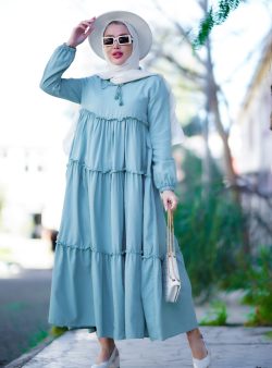 Tesettür Elbise Por La Cara Çağla / Derin Mavi