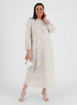 Büyük Beden Elbise Alia Ekru / Beyaz