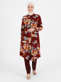 Büyük Beden Tunik ZENANE Bordo / Turuncu / Beyaz