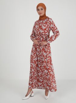 Tesettür Elbise ECESUN Kiremit