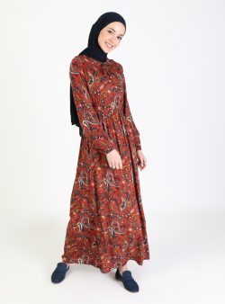 Tesettür Elbise ECESUN Kiremit / Kırmızı