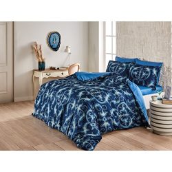 Linens Greta Saten King Nevresim Takimi Lacivert