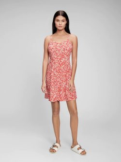 Pembe Yarı Düğmeli Keten Elbise