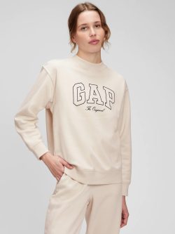 Bej Gap Logo Vintage Soft Boyfriend Bisiklet Yaka Sweatshirt