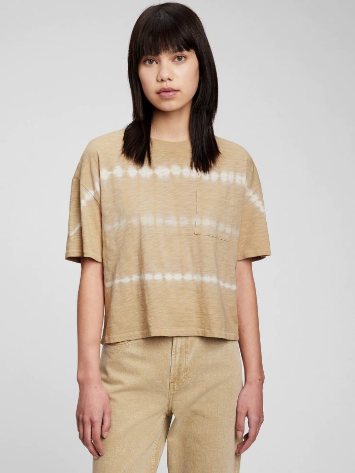 Kahverengi Batik 100% Organik Pamuk Cep Detaylı T-Shirt