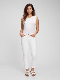 Beyaz Mid Rise Girlfriend Washwell Jean Pantolon