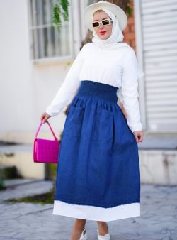 Tesettür Elbise Por La Cara Mavi