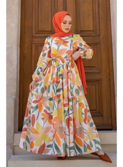 Tesettür Elbise Benguen Oranj