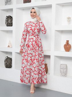 Tesettür Elbise ECESUN Kırmızı