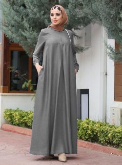 Tesettür Elbise Neways Gri