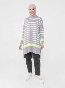 Triko Tunik Benin Gri / Mint Yeşili